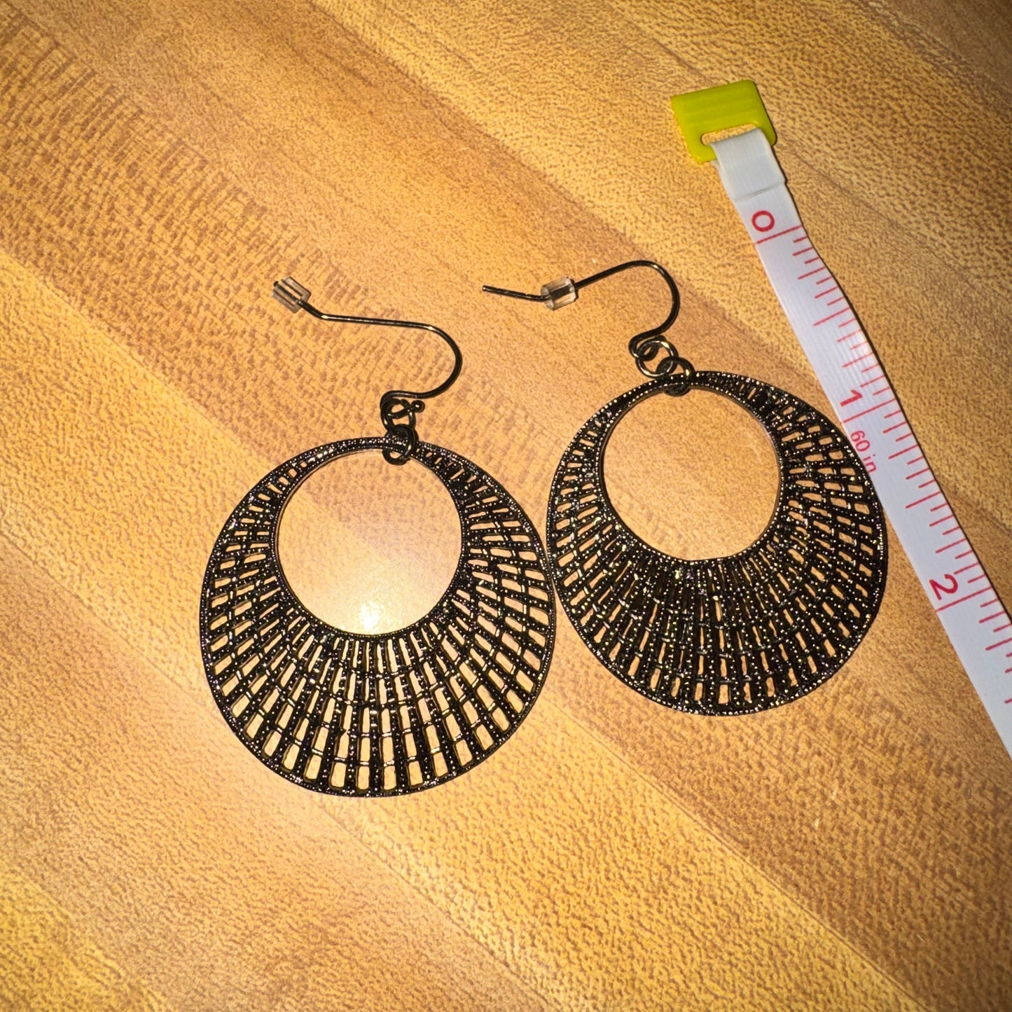 Vintage black filigree hoop earrings