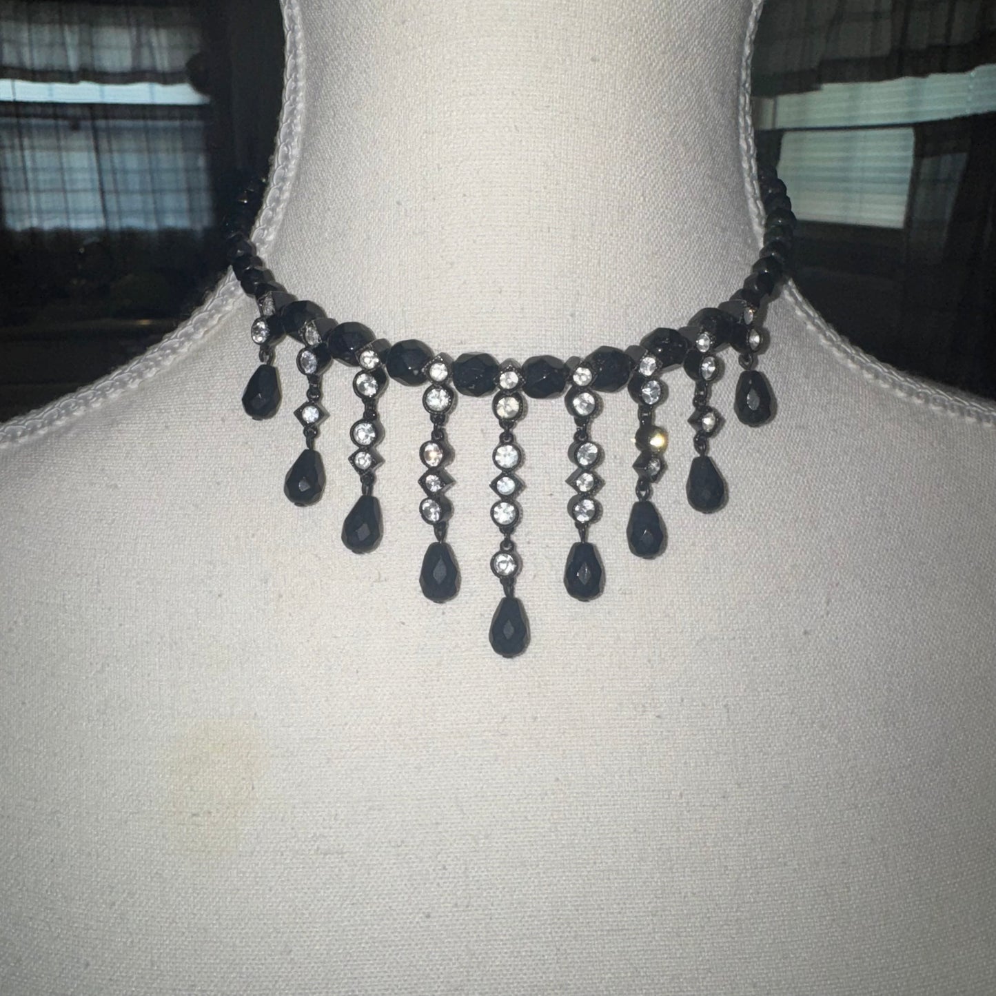 Vintage Avon black & rhinestone choker necklace