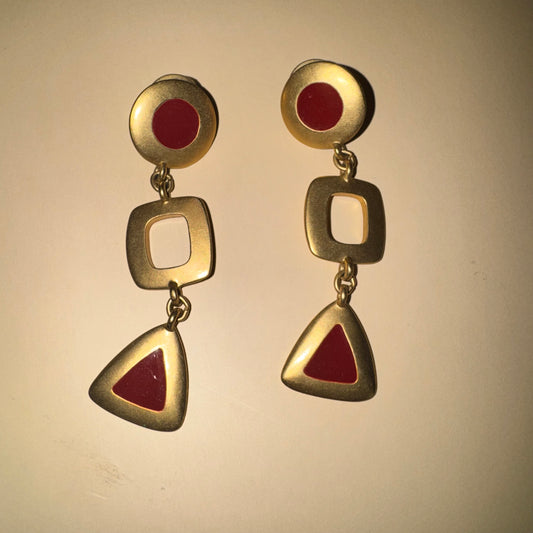 Vintage Avon geometric drop earrings (red)