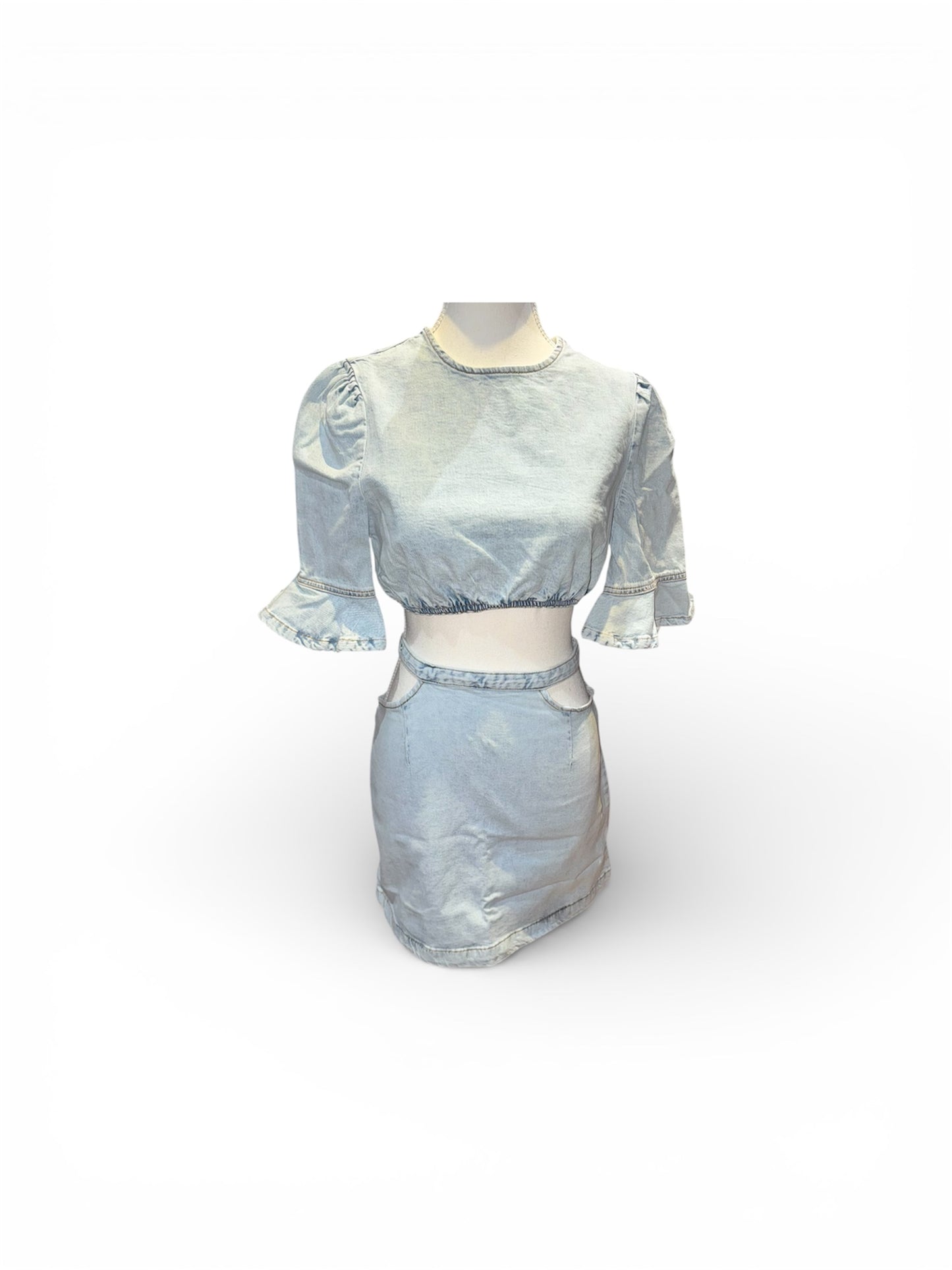 Cropped denim top & cut out skirt