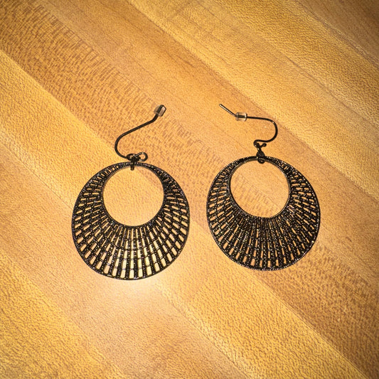 Vintage black filigree hoop earrings