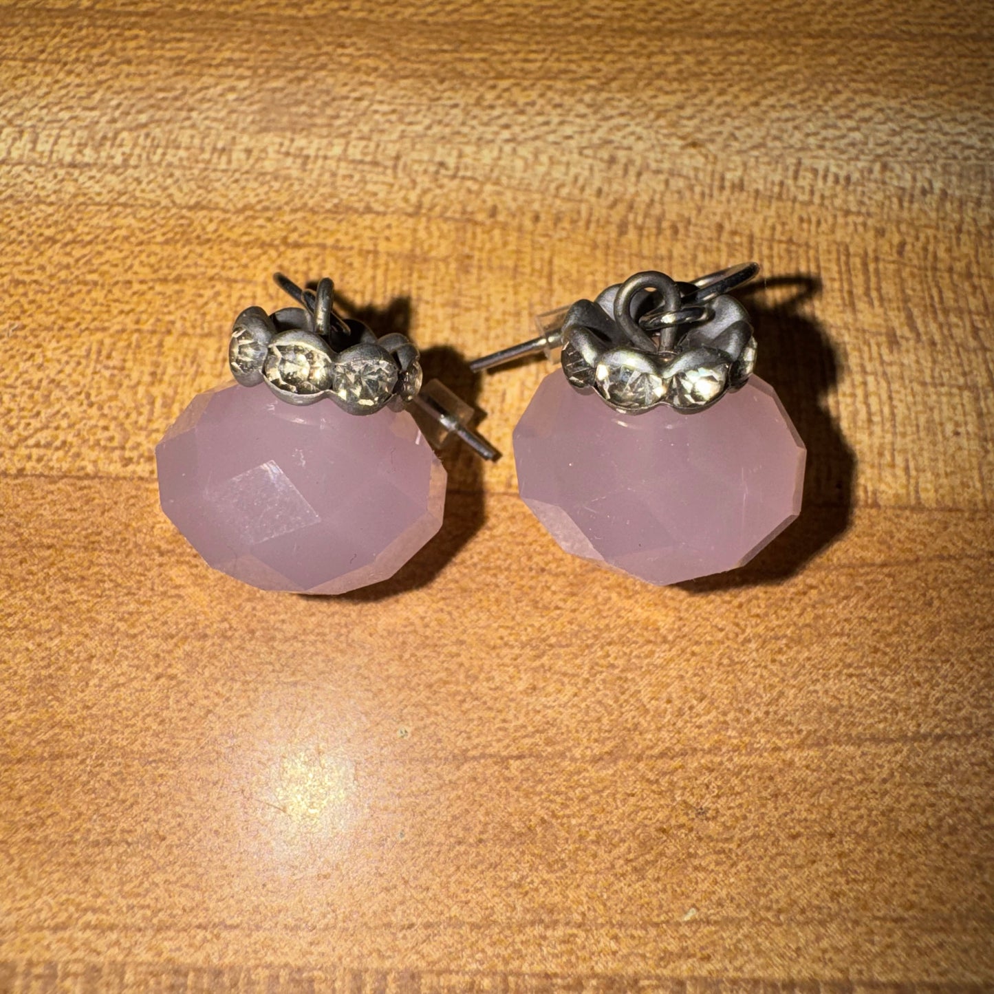 Rose pink glass drop rhinestone earrings