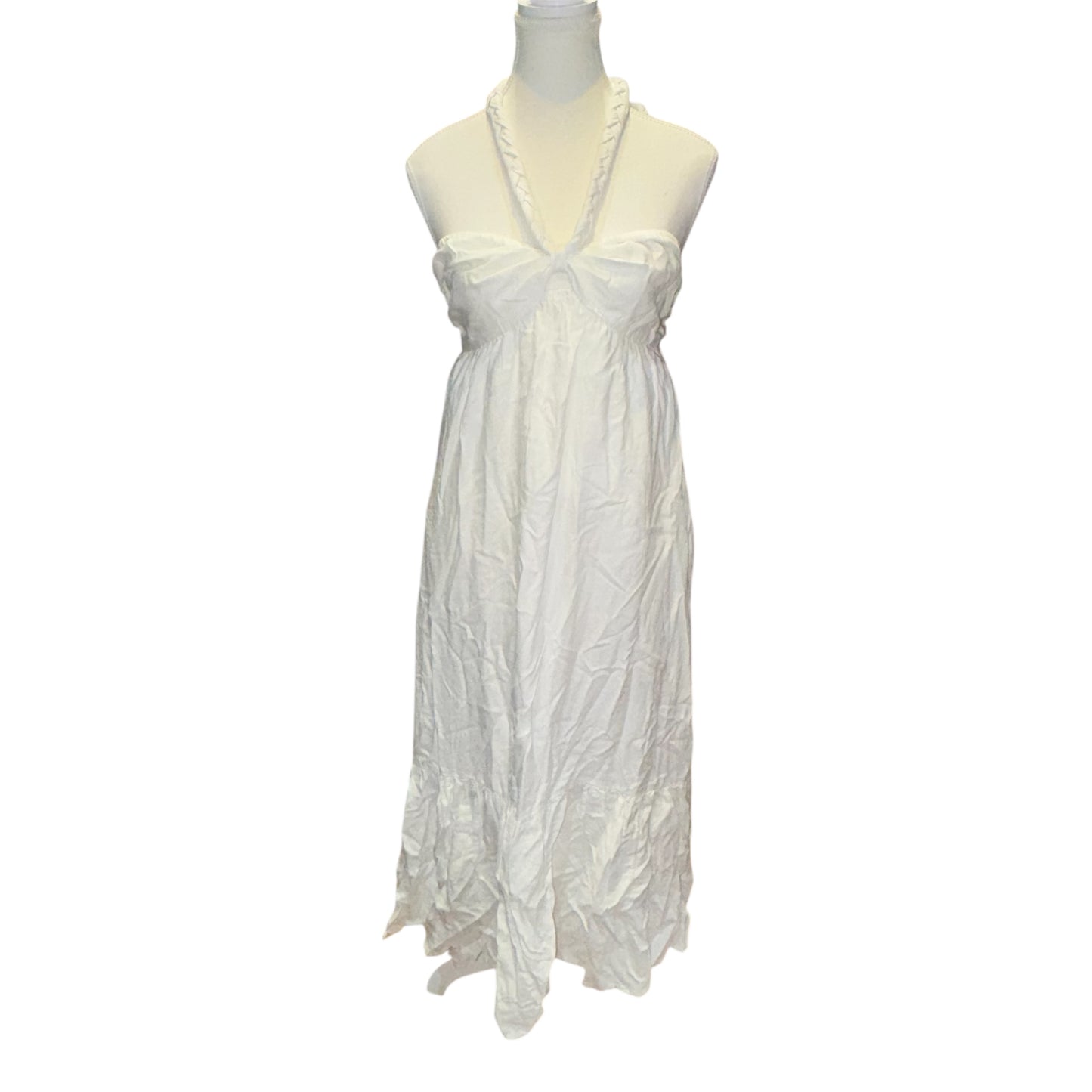 Linen blend braided halter dress