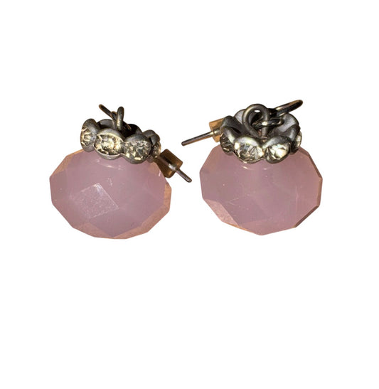 Rose pink glass drop rhinestone earrings