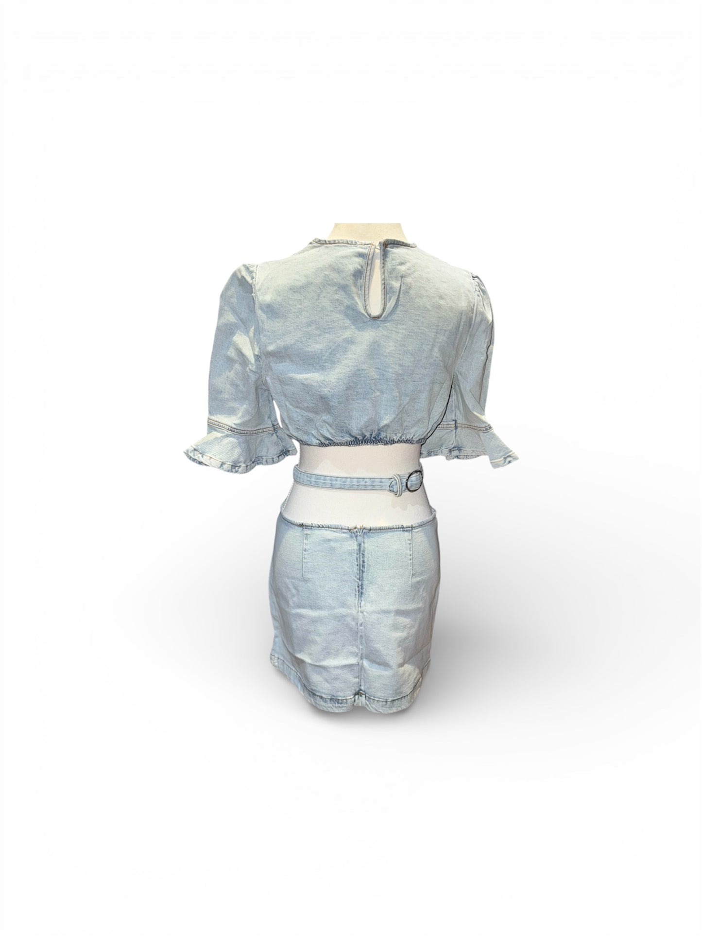 Cropped denim top & cut out skirt