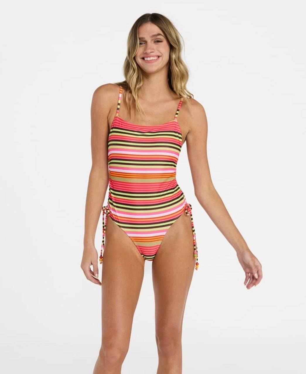 Striped cheeky one piece swimsuit