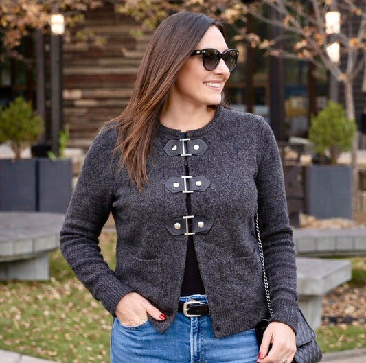Gray knit acrylic cardigan