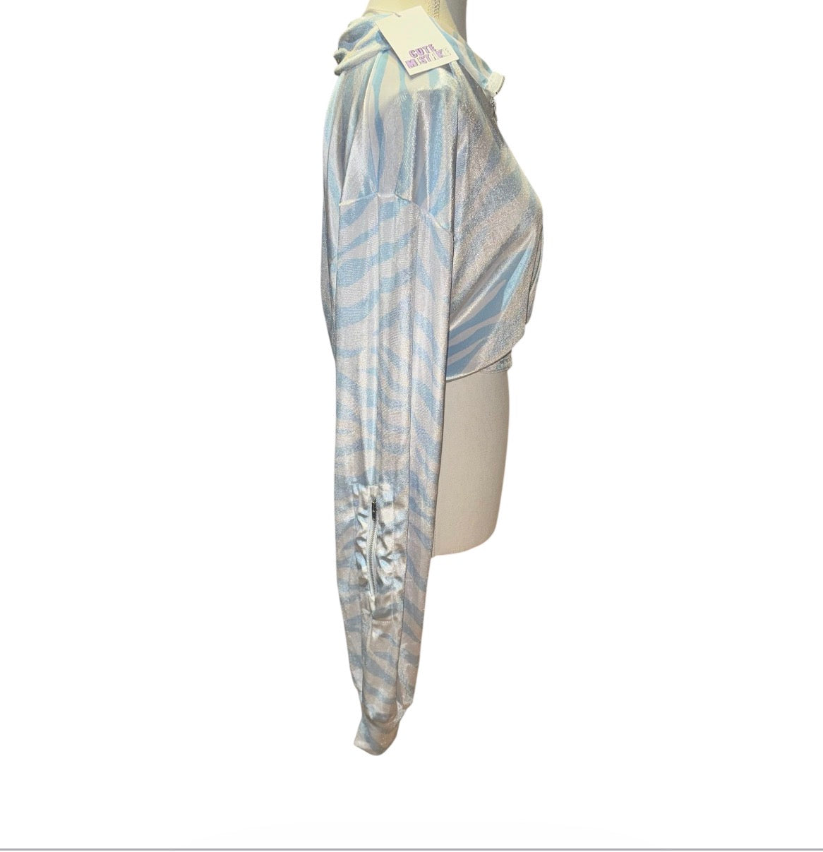 Icy zebra zip up crop top