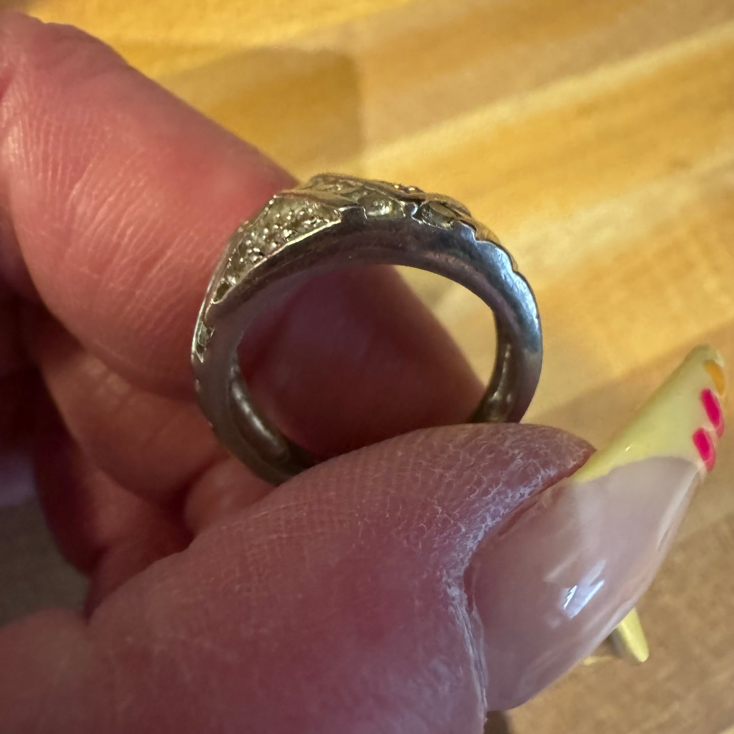 Vintage silver tone rhinestone ring