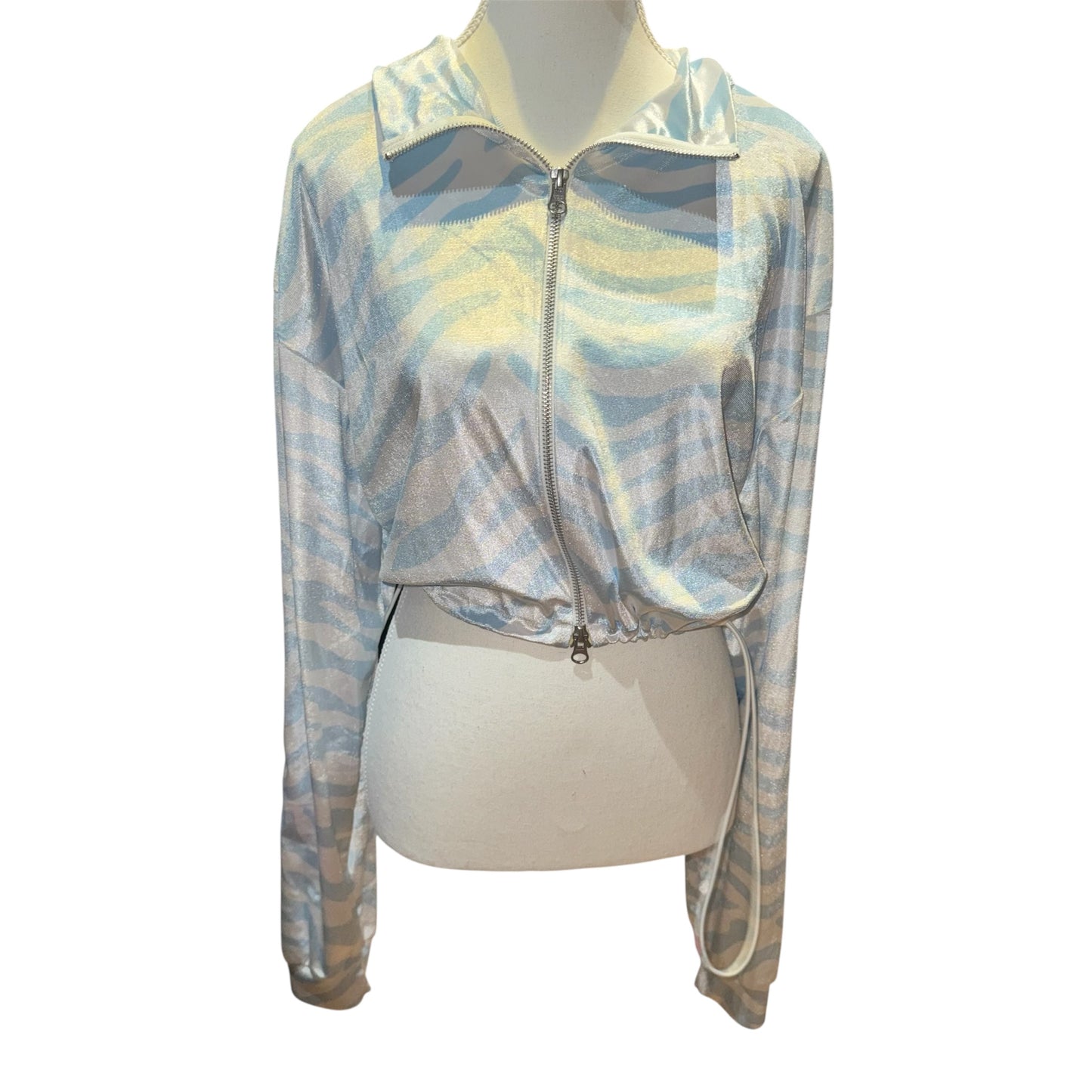 Icy zebra zip up crop top