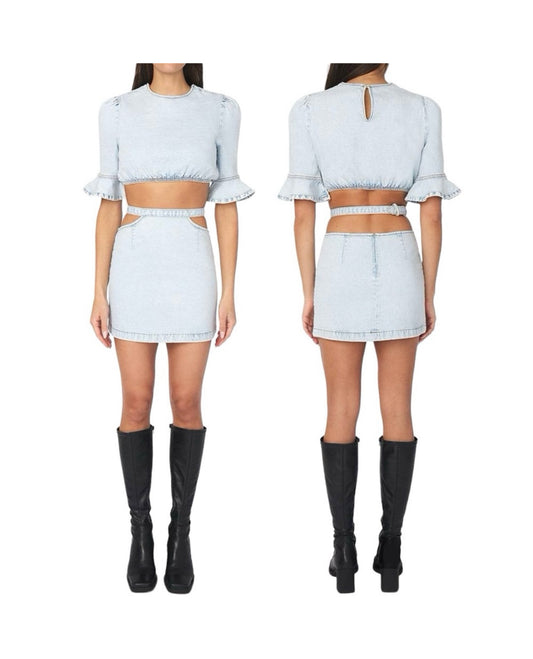 Cropped denim top & cut out skirt