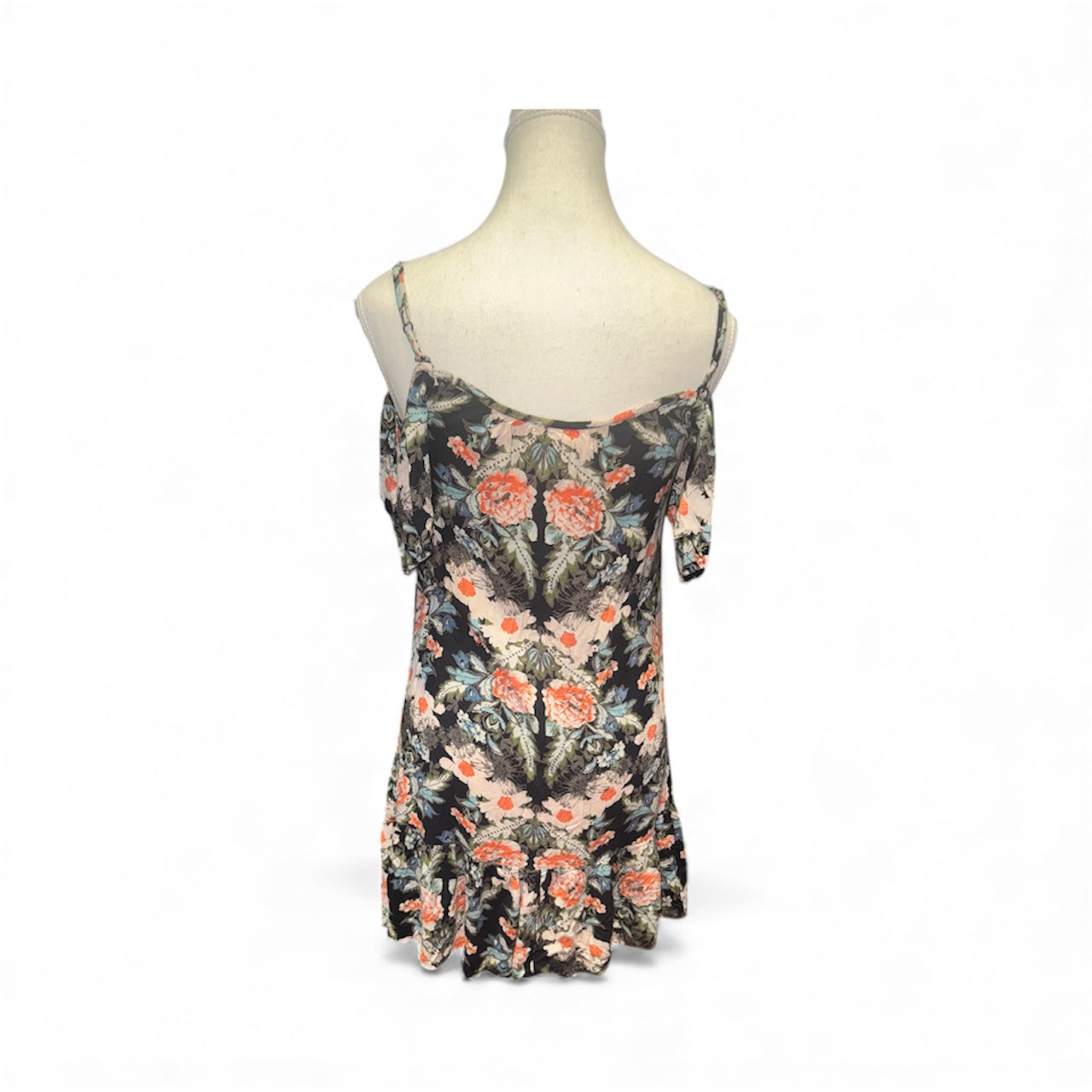 Floral mixed print cold shoulder dress