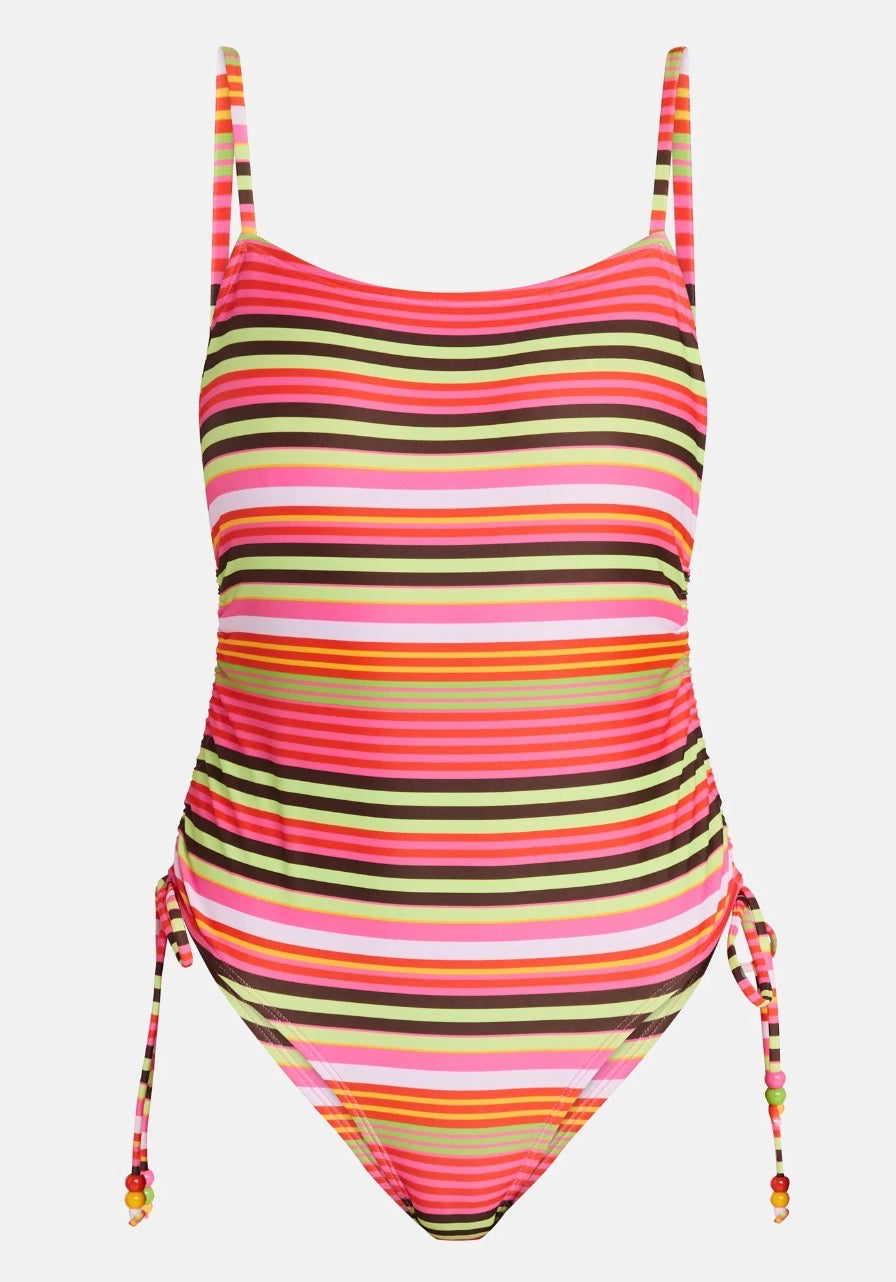 Striped cheeky one piece swimsuit