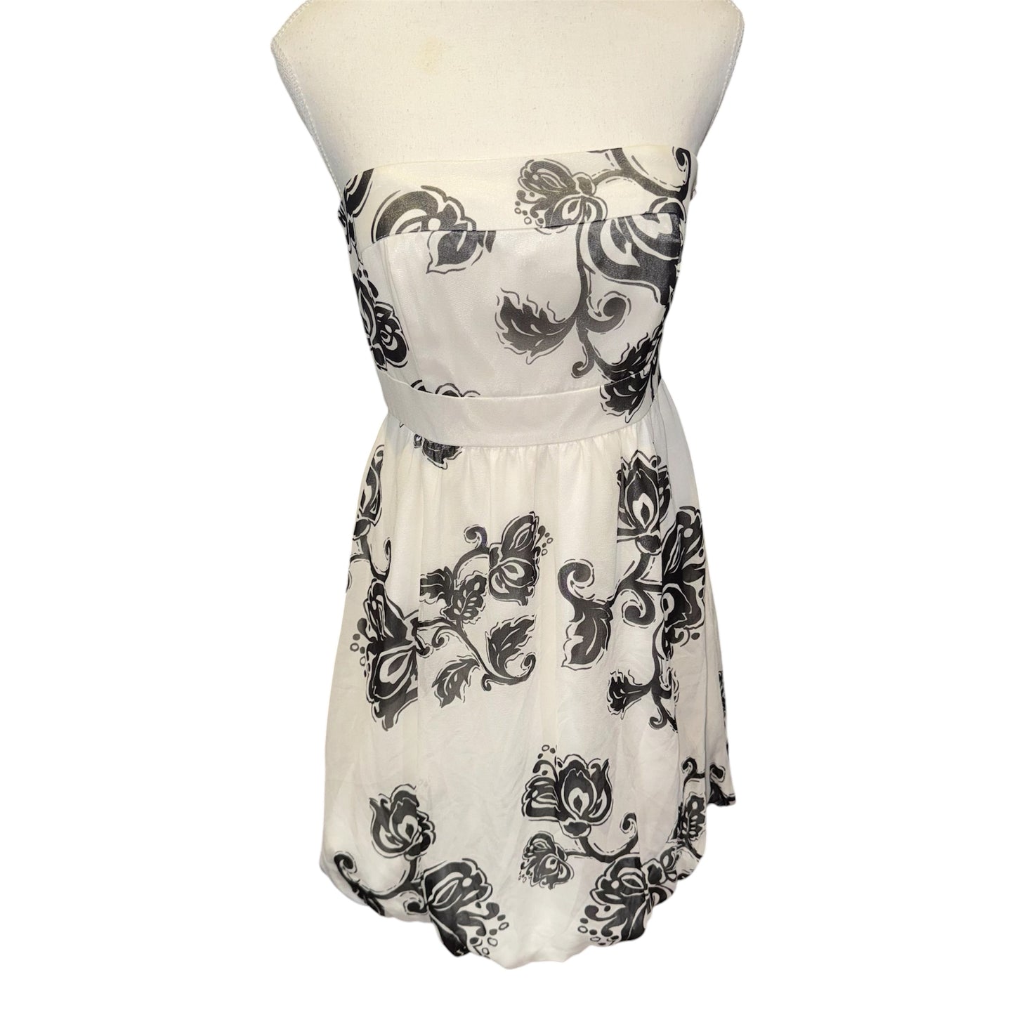Strapless silk bubble hem dress