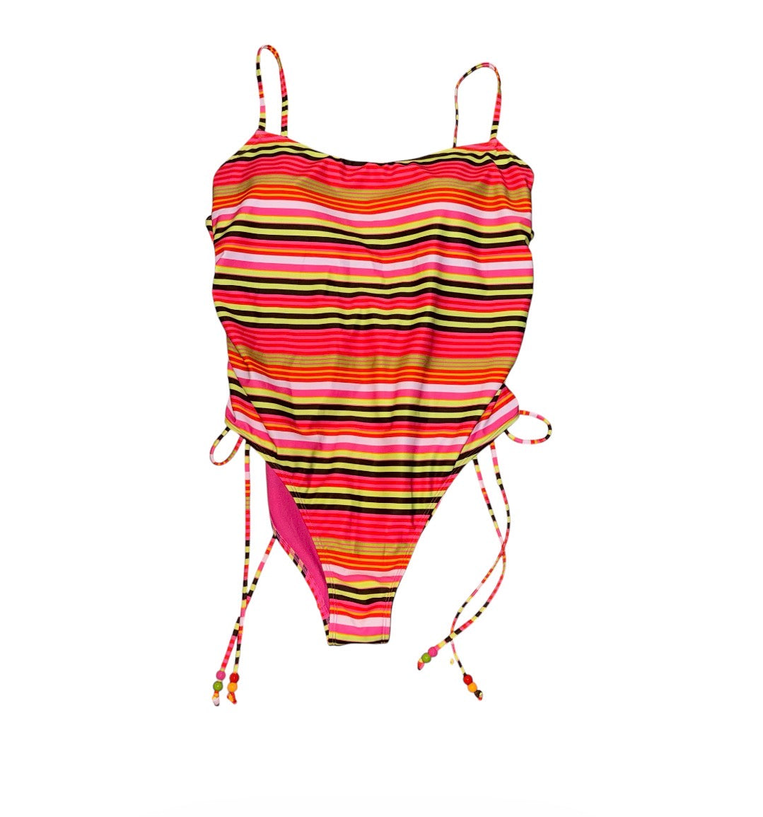 Striped cheeky one piece swimsuit