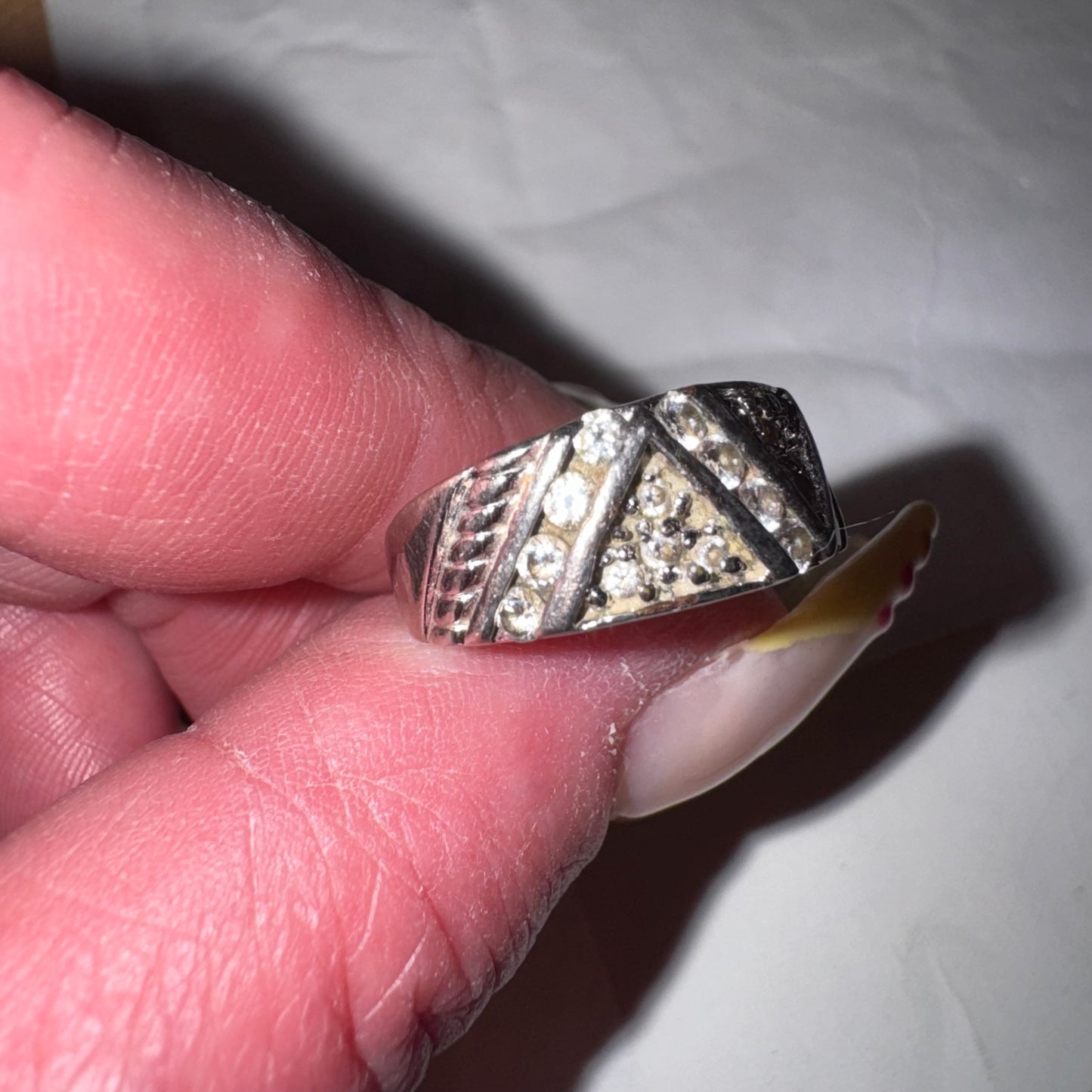 Vintage silver tone rhinestone ring