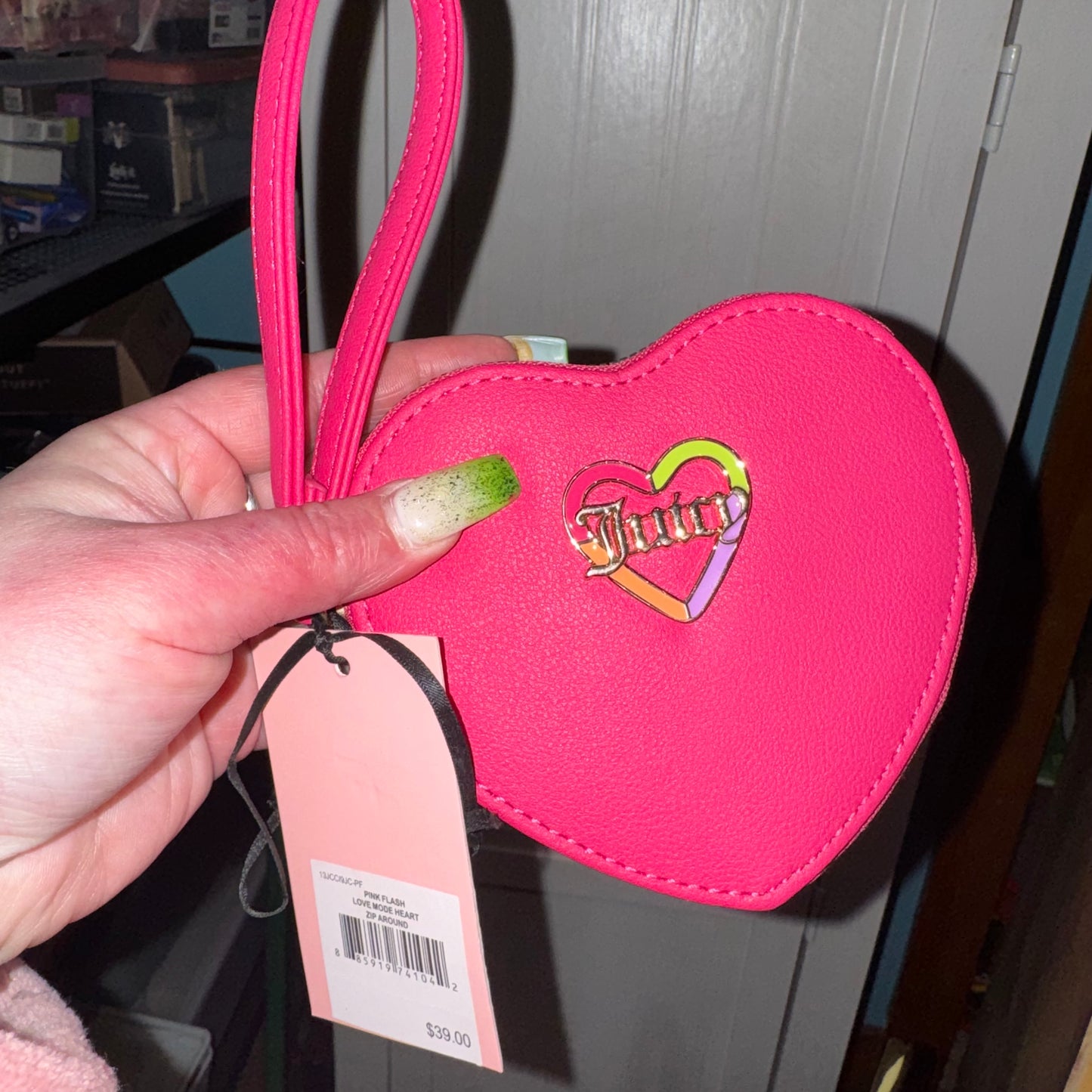 Pink heart wristlet