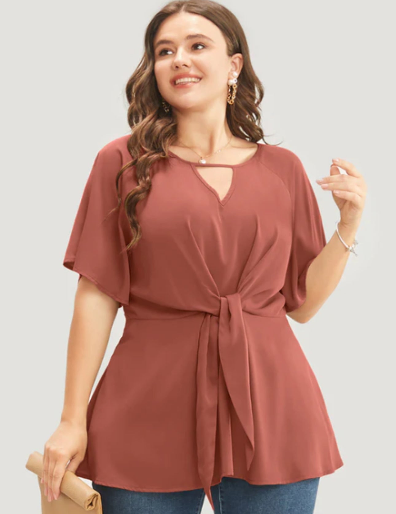 Tie front kimono sleeve blouse