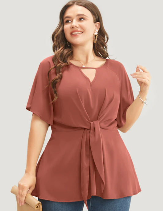 Tie front kimono sleeve blouse