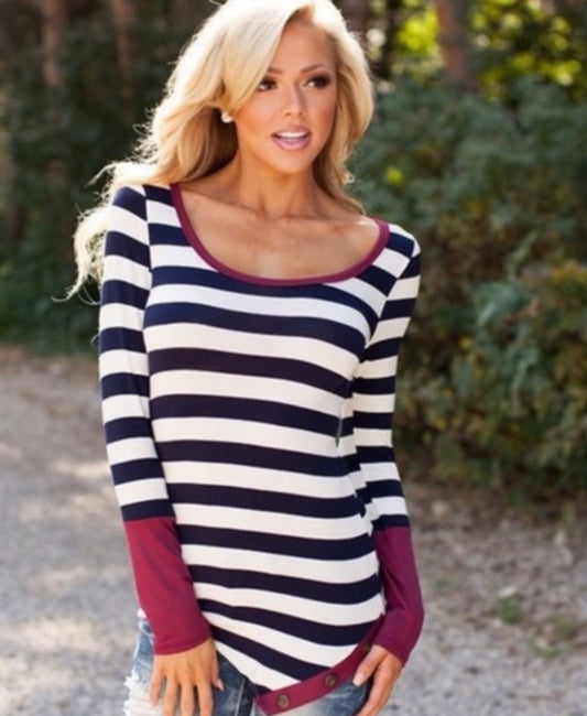 Striped assymetrical hem top