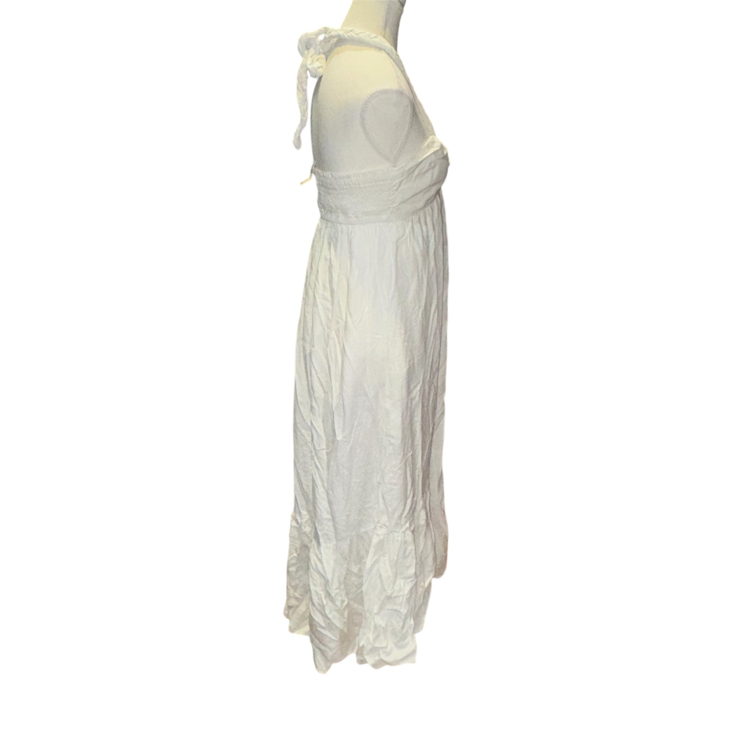 Linen blend braided halter dress