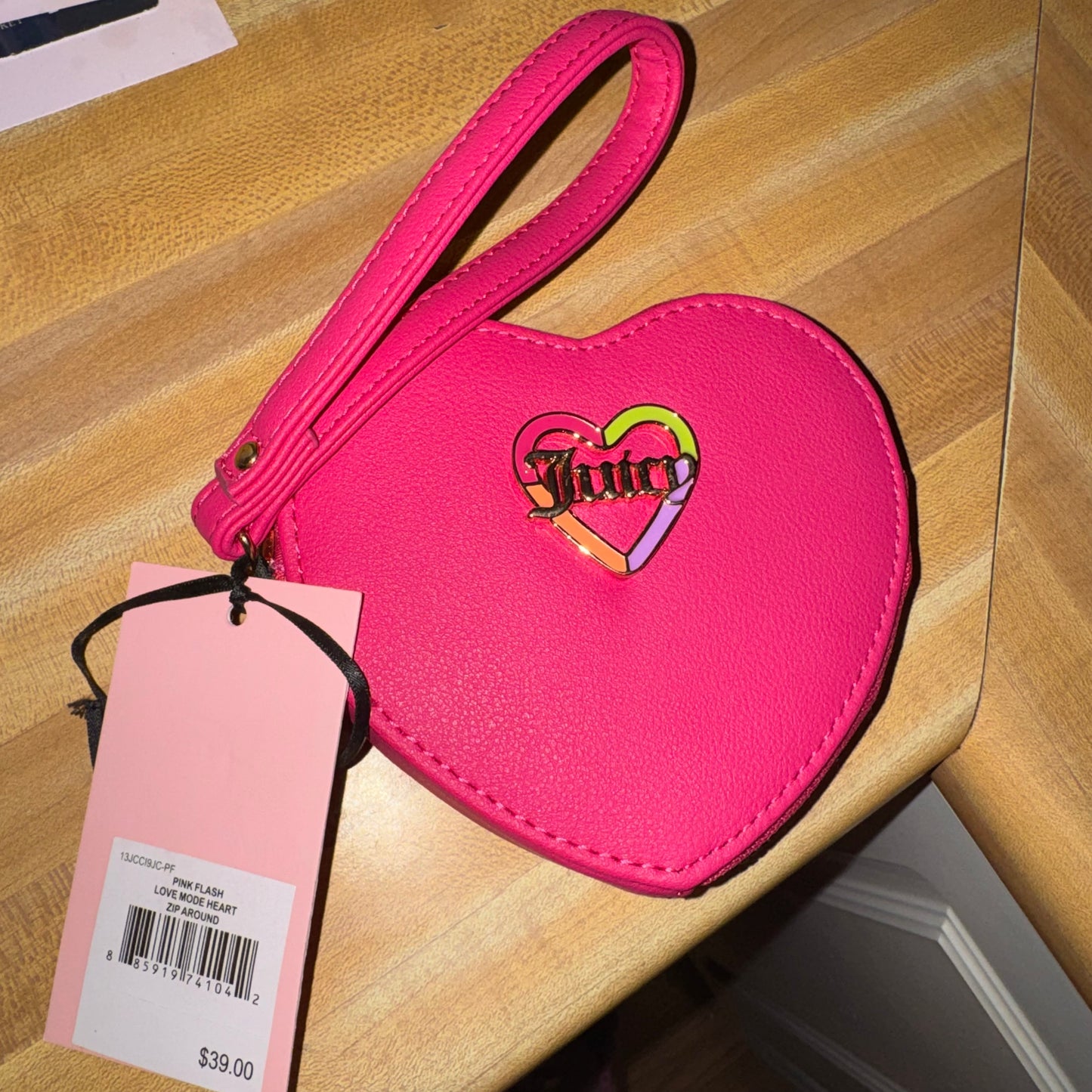 Pink heart wristlet