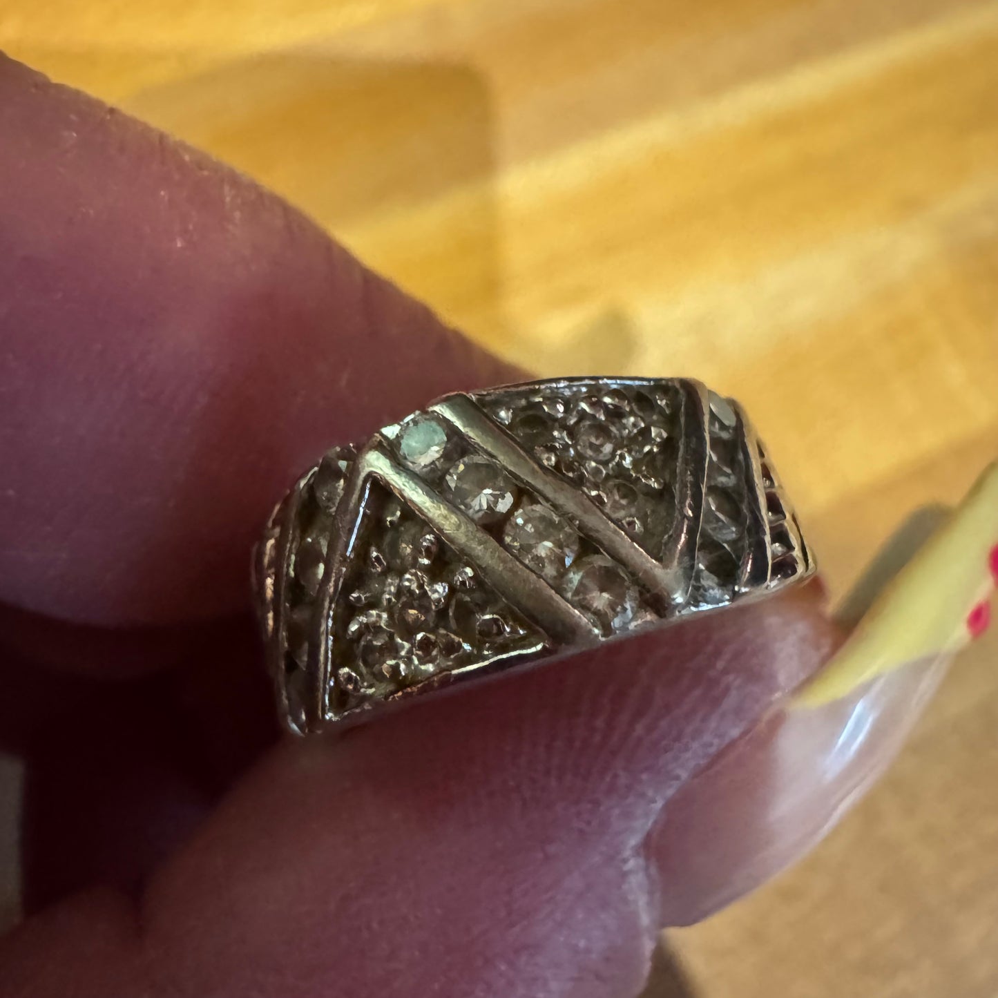Vintage silver tone rhinestone ring