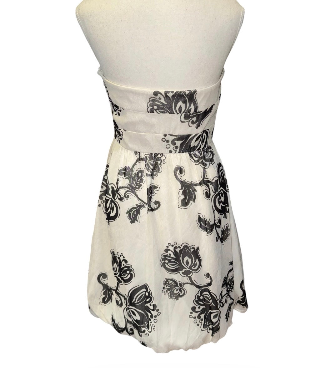 Strapless silk bubble hem dress
