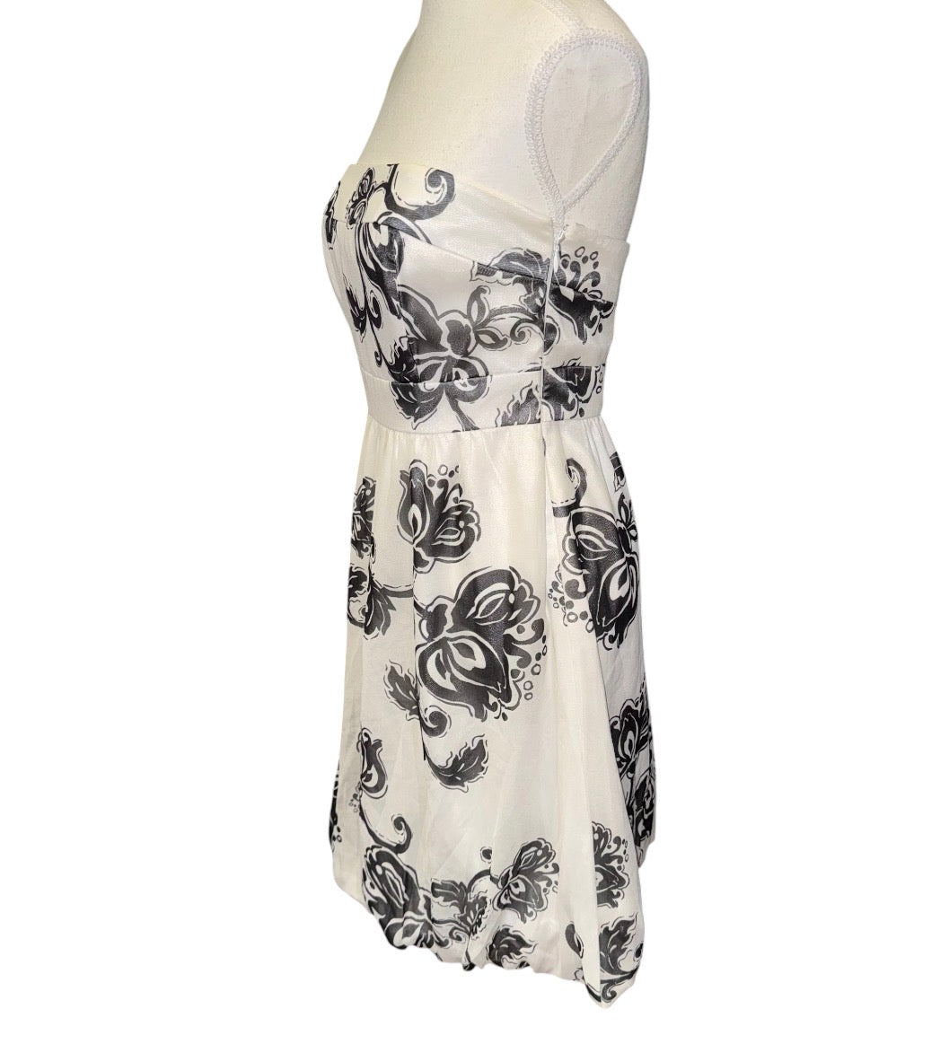 Strapless silk bubble hem dress
