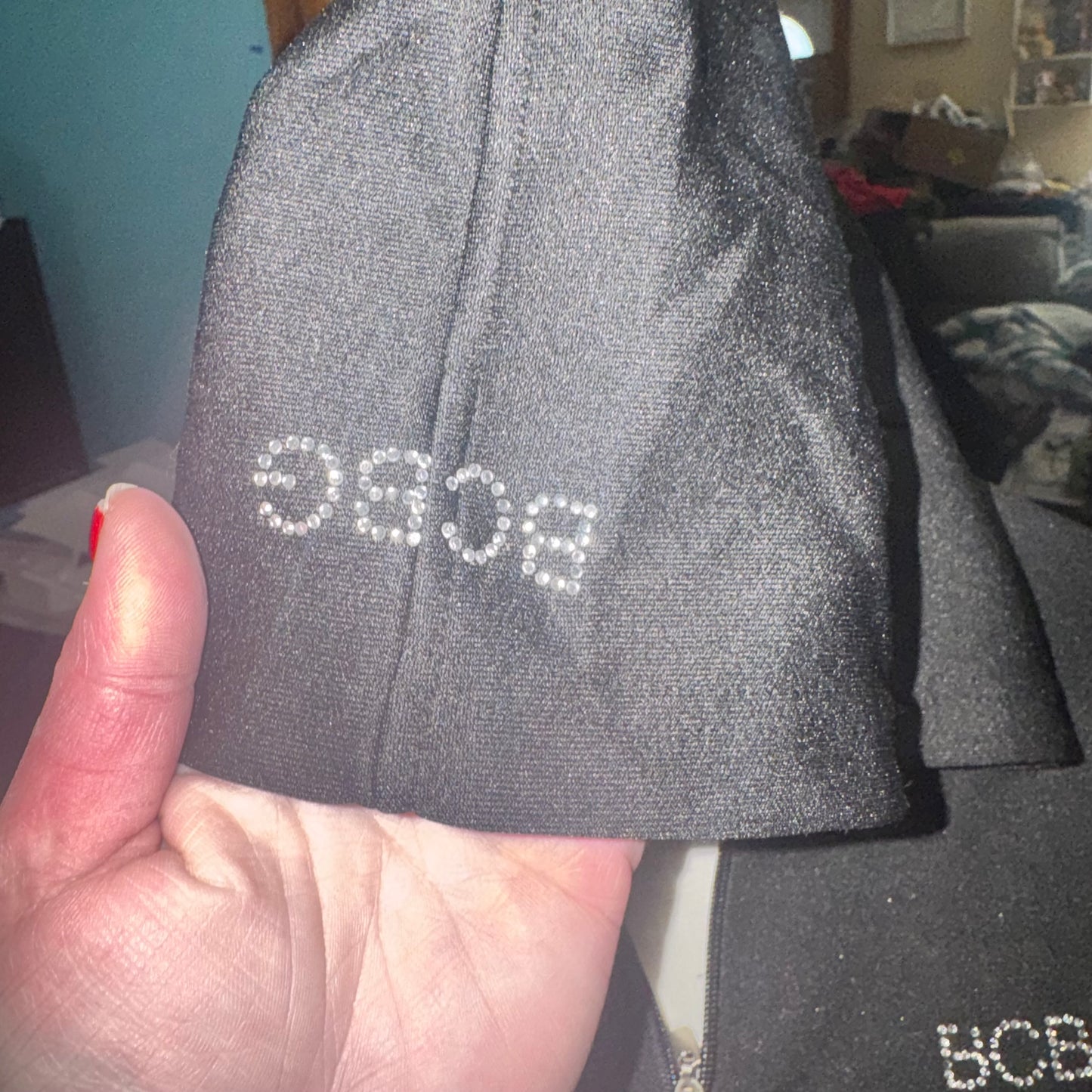 BCBG zip-up rhinestone logo hoodie