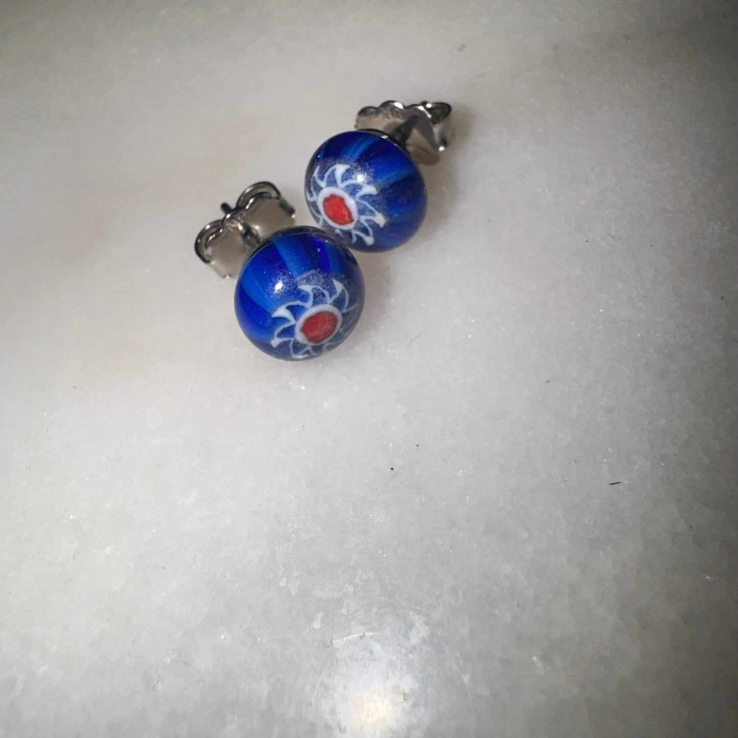 Vintage blue glass stud earrings