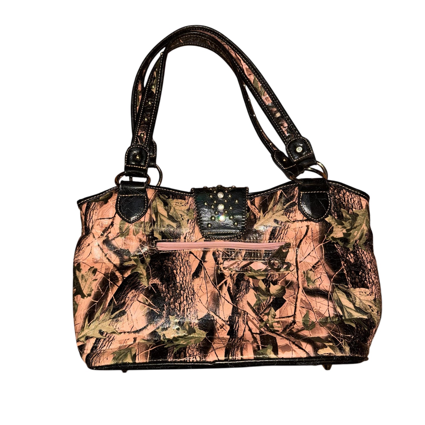 Pink camo studded & rhinestone shoulder bag