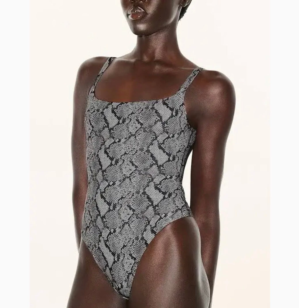 Square neck snake print bodysuit