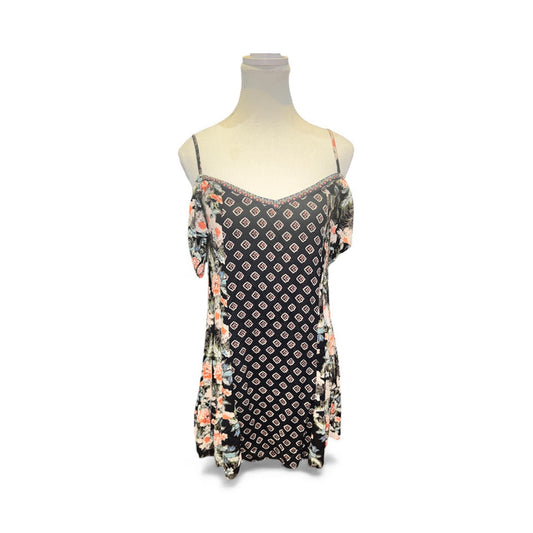 Floral mixed print cold shoulder dress