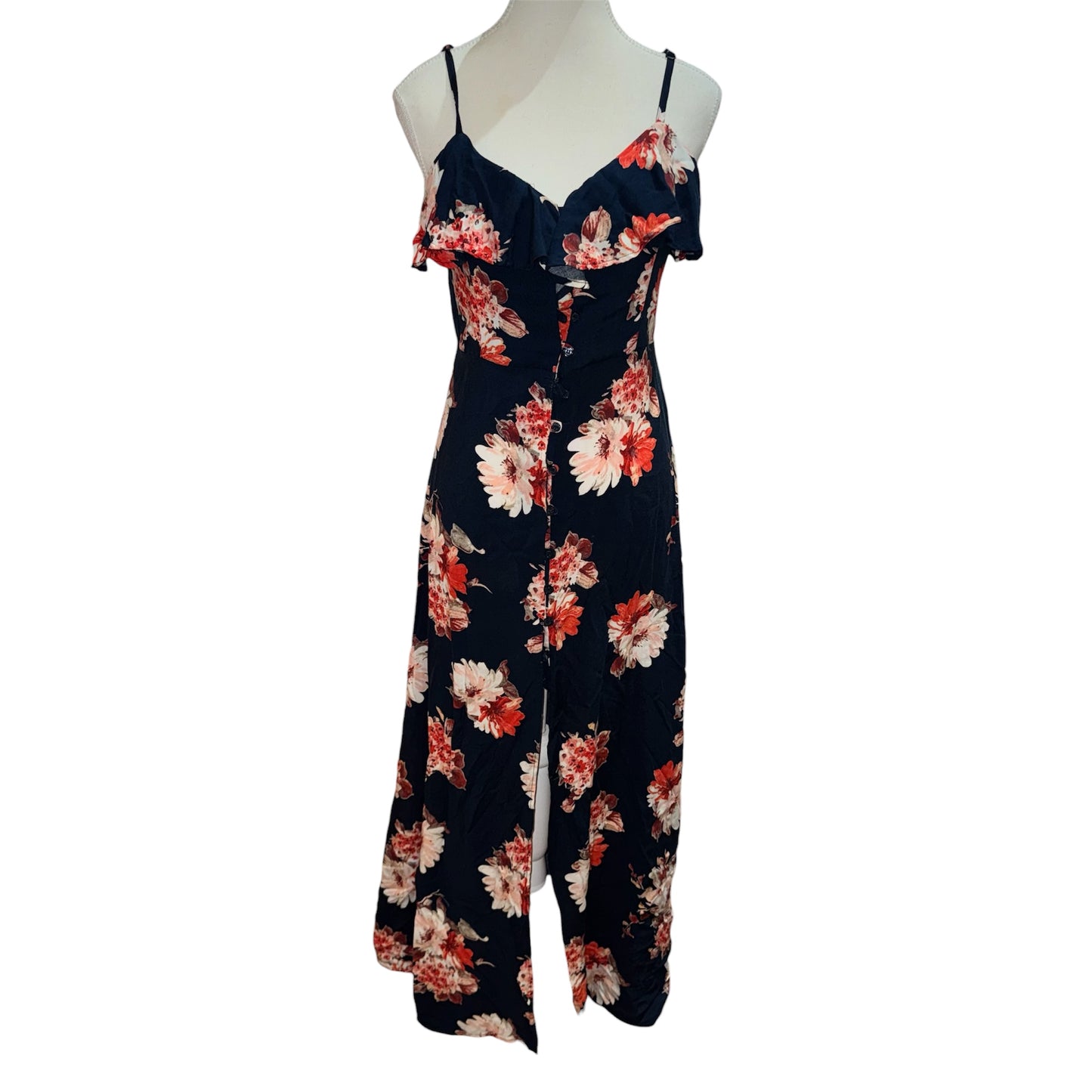Button front floral boho maxi dress