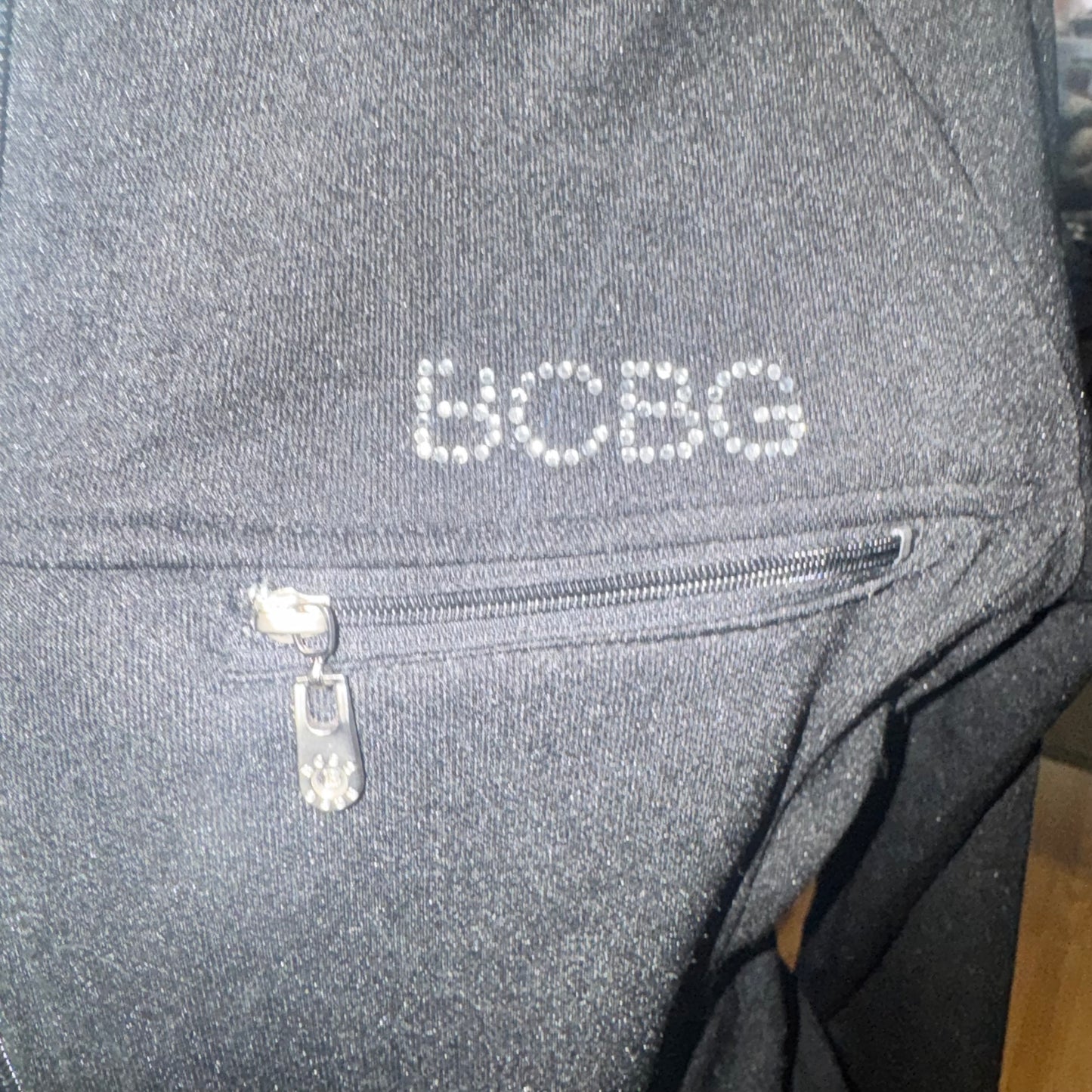 BCBG zip-up rhinestone logo hoodie