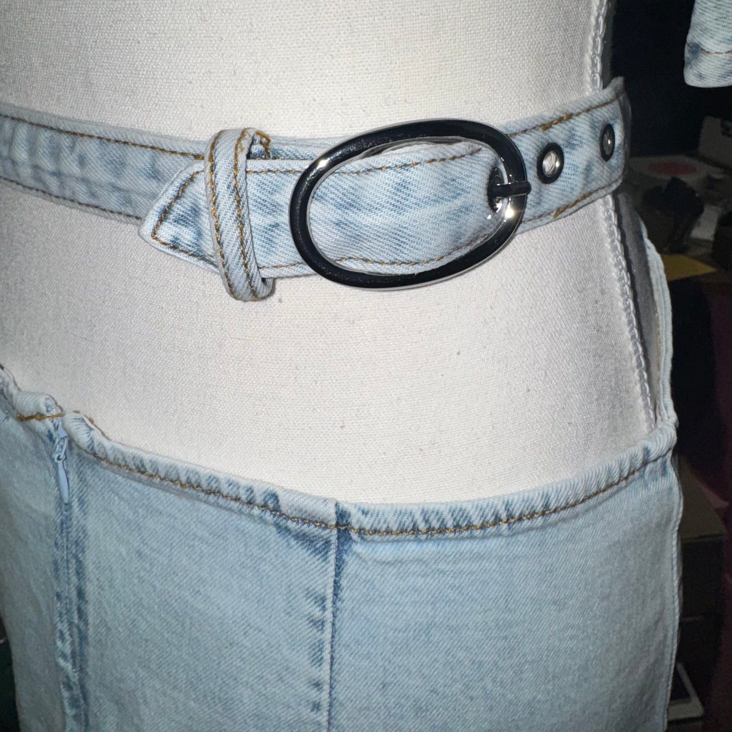 Cropped denim top & cut out skirt